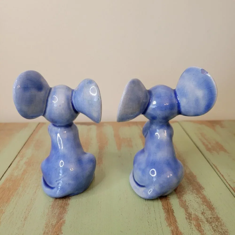 Blue Mouse Ceramic Figurine Pair